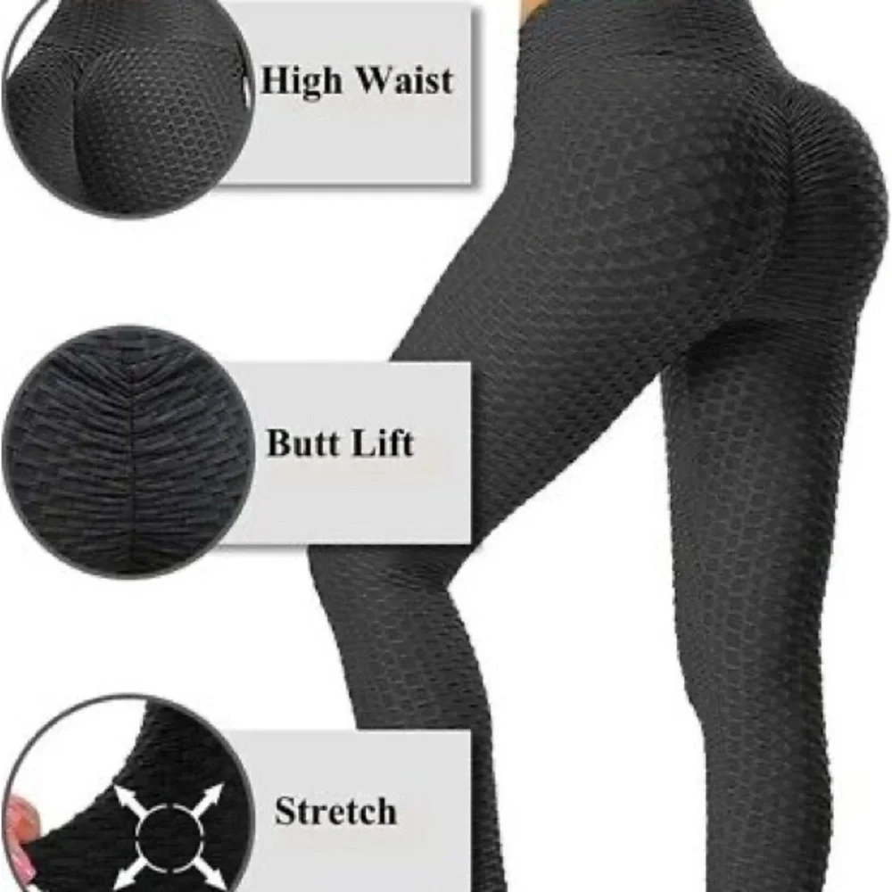 New Women Workout Black Textured Scrunch Bum Leggings Sizes S - Picture 2 of 9